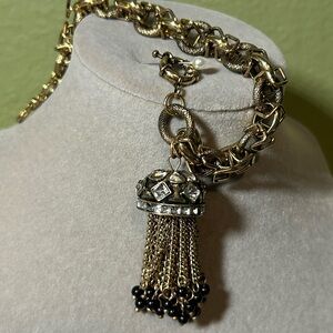 Olivia Welles Cleo Tassel Gold Plated Beaded Rhinestone Tassel Chain Bracelet